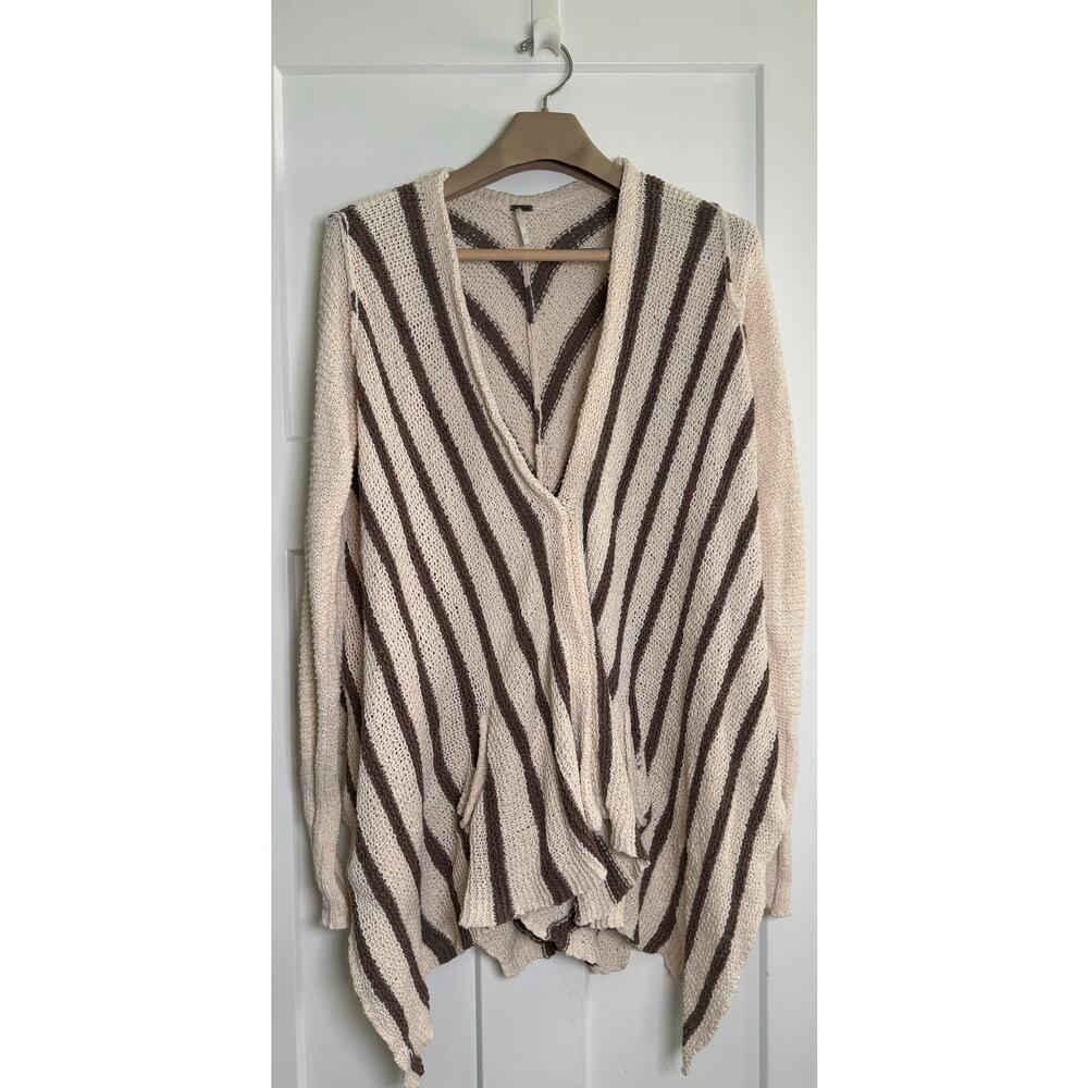 Free People Circle Back Cardigan‎ Oversized Striped Brown Tan Size MEDIUM